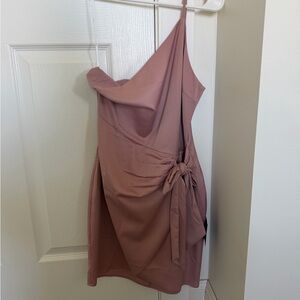 Lulu’s One-Shoulder Mauve Tie-Waist Dress